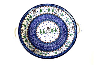 420 Bunzlau Ronde schaal met open handvaten U4661 Unikat Kerst  Bakvormen